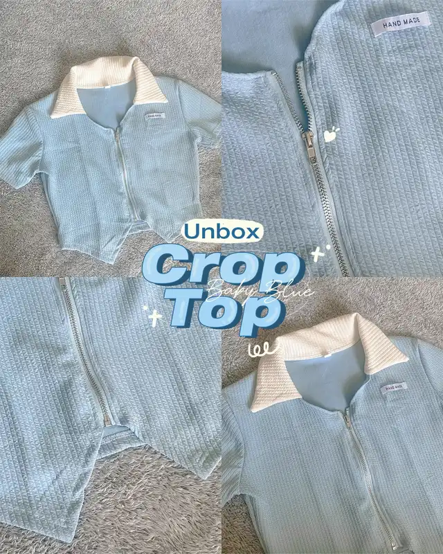 Unbox ; Crop top สี Baby blue ผ้าดีเกินราคา